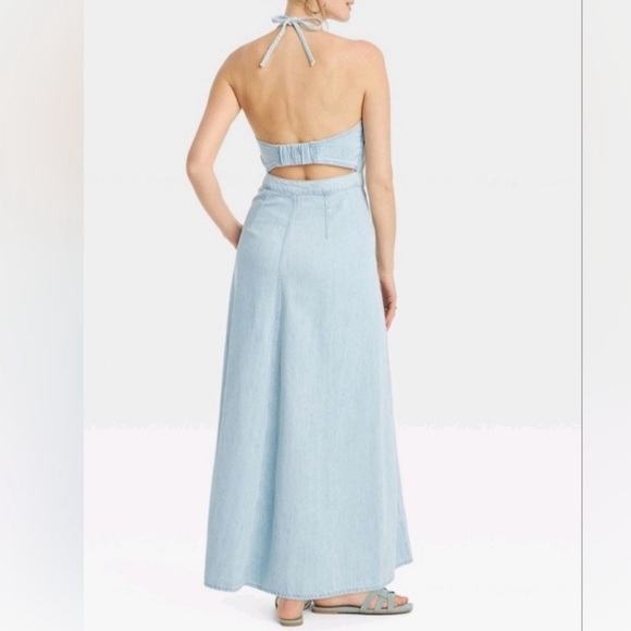 Halter Denim Maxi Dress Size Small 4 - Picture 3 of 4